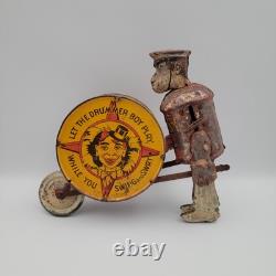 1930s Great Vintage Louis Marx Parade Drummer Wind Up Litho Toy 9x8h