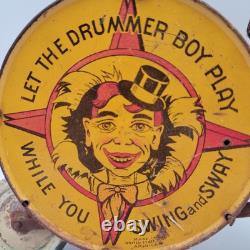 1930s Great Vintage Louis Marx Parade Drummer Wind Up Litho Toy 9x8h