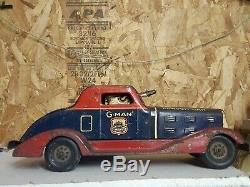 1930s Marx G Man Pursuit Car Working Solid police federal agent F. B. I. WIND UP