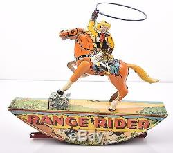 1930s Vintage Marx RANGE RIDER Tin Lintho Wind Up Toy Cowboy Western Horse