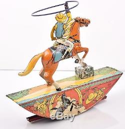 1930s Vintage Marx RANGE RIDER Tin Lintho Wind Up Toy Cowboy Western Horse