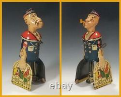 1935 Marx Tin Wind-Up 8.5 in. WALKING POPEYE WALKER w. PARROT CAGES in ORIG. BOX