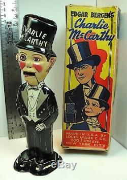 1938 Charlie McCarthy Marx Tin Wind-Up Walker With Rare Org. Box Great Toy