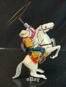 1938 Louis Marx Tin Wind Up Hi-yo Silver Roping Lone Ranger On Horse Vintage Toy