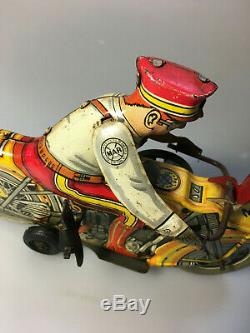 1938 Marx Tin Toy Wind-up Police Motorcycle siren, Works Great