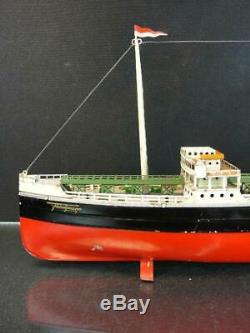 1940's Fleischmann German Esso Oil Tanker Tin Clockwork Wind Up Toy Boat Ship