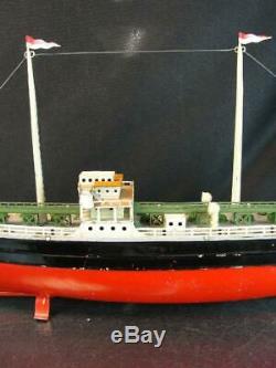 1940's Fleischmann German Esso Oil Tanker Tin Clockwork Wind Up Toy Boat Ship