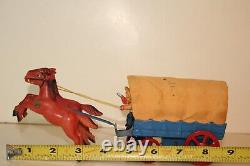 1940's Made in Japan Celluloid and Tin Windup Covered Wagon With Box, Nice