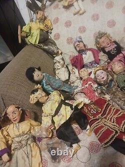 1940s Marionette Puppet Lot Of 44 Pieces With Original Illustrations Of Dolls NR