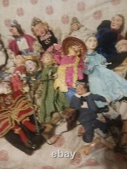 1940s Marionette Puppet Lot Of 44 Pieces With Original Illustrations Of Dolls NR