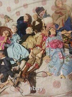 1940s Marionette Puppet Lot Of 44 Pieces With Original Illustrations Of Dolls NR