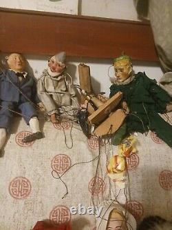 1940s Marionette Puppet Lot Of 44 Pieces With Original Illustrations Of Dolls NR