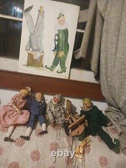 1940s Marionette Puppet Lot Of 44 Pieces With Original Illustrations Of Dolls NR