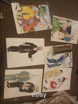 1940s Marionette Puppet Lot Of 44 Pieces With Original Illustrations Of Dolls NR