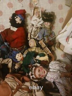 1940s Marionette Puppet Lot Of 44 Pieces With Original Illustrations Of Dolls NR