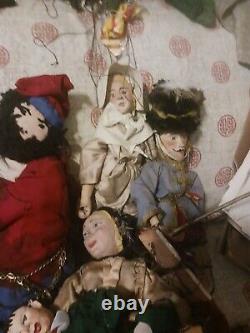 1940s Marionette Puppet Lot Of 44 Pieces With Original Illustrations Of Dolls NR