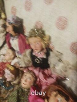 1940s Marionette Puppet Lot Of 44 Pieces With Original Illustrations Of Dolls NR