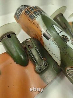 1940s Marx Toys Tin Litho Military ARMY Prop Plane Airplane Friction Camouflage