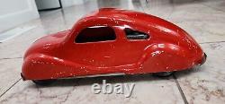1940s Red NYLINT PRESSED STEEL WIND-UP CAR 13 1/2 IN LONG