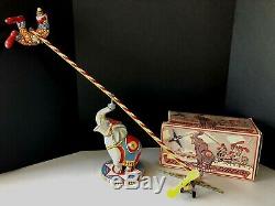 1940s Unique Art Flying Circus Vintage Tin Wind Up Toy with Original Box + extras