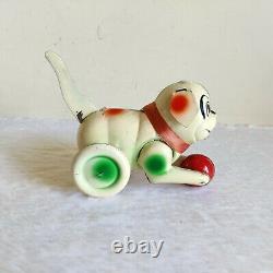 1940s Vintage Dog Playing With Ball Mechanical Pull Tail Tin Toy Decorative