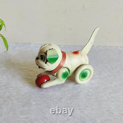 1940s Vintage Dog Playing With Ball Mechanical Pull Tail Tin Toy Decorative