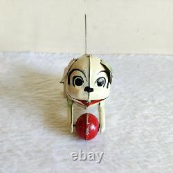 1940s Vintage Dog Playing With Ball Mechanical Pull Tail Tin Toy Decorative