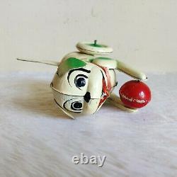 1940s Vintage Dog Playing With Ball Mechanical Pull Tail Tin Toy Decorative