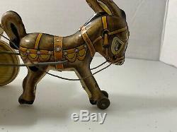 1948 Vintage Marx Tin Toy Wind up Donkey & Cart With Driver