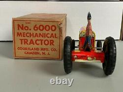 1950's Courtland Mechanical Wind Up Tractor Tin Lithograph Original With Box