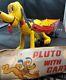 1950's Disney Pluto cart lineMar Toy Japan Wind-Up Tin Toy Working J-1114