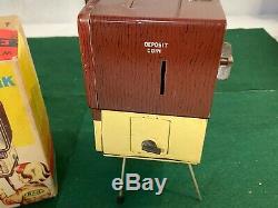 1950's HAJI Japan Tin Windup Color TV Television Toy Bank with Original Box