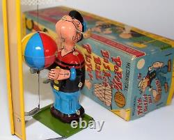 1950's Popeye Basketball Player With Original Box Linemar Tin Toy Wind-Up Japan
