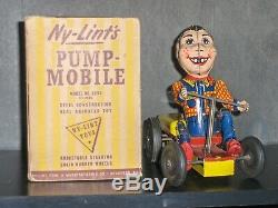 1950's US Made Nylint Howdy Doody Pumpmobile Tin Wind Up Go Kart Toy With Orig Box