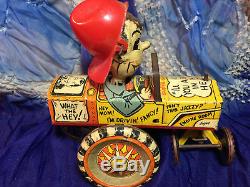 1950's VG Antique Vintage Marx Milton Berle Wind-up Tin Toy Car WORKS low res