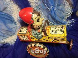 1950's VG Antique Vintage Marx Milton Berle Wind-up Tin Toy Car WORKS low res