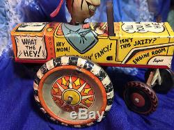 1950's VG Antique Vintage Marx Milton Berle Wind-up Tin Toy Car WORKS low res