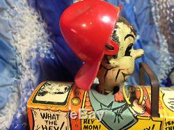 1950's VG Antique Vintage Marx Milton Berle Wind-up Tin Toy Car WORKS low res