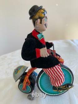 1950's Vintage Wind Up Mechanical With Bell Tin Toy Gay 90's Cyclist In Box
