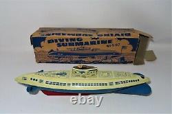 1950's Wind up Tin Toy Diving Wolverine Submarine No. S-87 Made in the USA