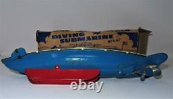 1950's Wind up Tin Toy Diving Wolverine Submarine No. S-87 Made in the USA