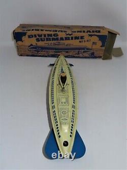 1950's Wind up Tin Toy Diving Wolverine Submarine No. S-87 Made in the USA