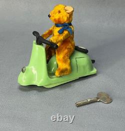 1950s German GDR Vintage Toy Teddy Bear Motorcycle Scooter Tricycle Wind up