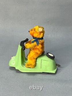 1950s German GDR Vintage Toy Teddy Bear Motorcycle Scooter Tricycle Wind up
