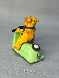 1950s German GDR Vintage Toy Teddy Bear Motorcycle Scooter Tricycle Wind up