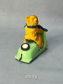 1950s German GDR Vintage Toy Teddy Bear Motorcycle Scooter Tricycle Wind up
