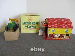 1950s MARX TIN MAGIC BARN/ WIND-UP PLASTIC TRACTOR C INFO-ORIGINAL BOX/EXCELLENT