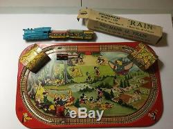 1950s Orig. Walt Disney Mechanical Train Set with2 Boxes Vintage Tin Litho Wind-Up