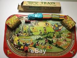 1950s Orig. Walt Disney Mechanical Train Set with2 Boxes Vintage Tin Litho Wind-Up