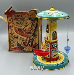 1950s Unique Art SAIL AWAY MUSICAL Tin Wind Up Toy Carousel BOAT Vintage NO Work